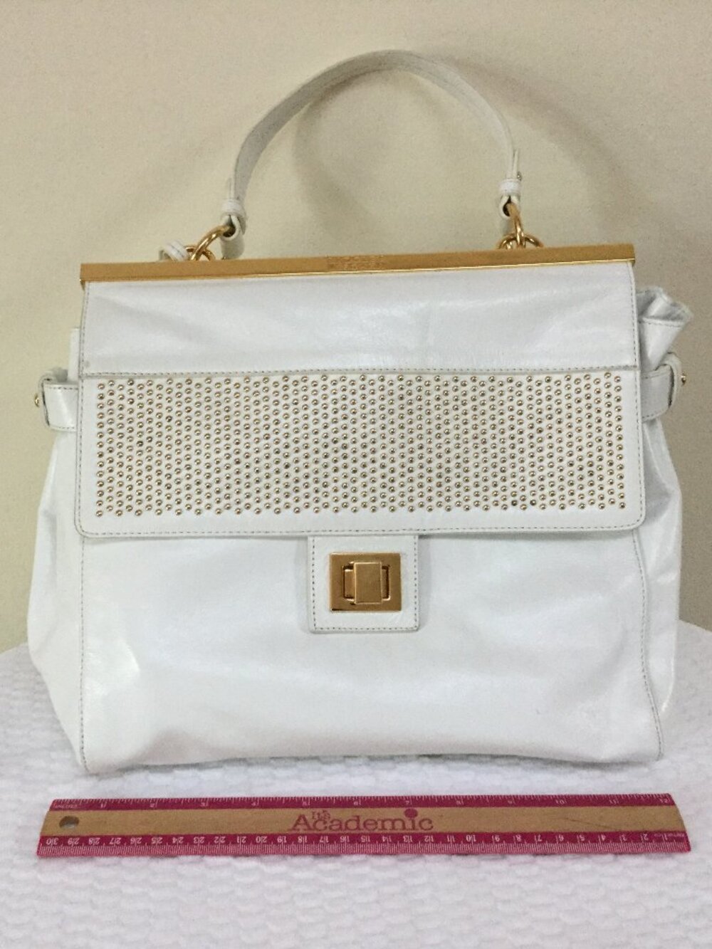 Badgley Michka Women Large White gold Handbag Purse Turn lock - Picture 11 of 16